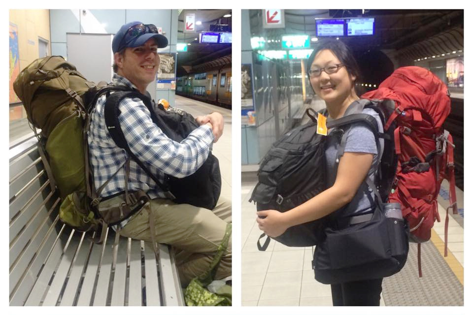 May and Josh hauling their gear in Australia